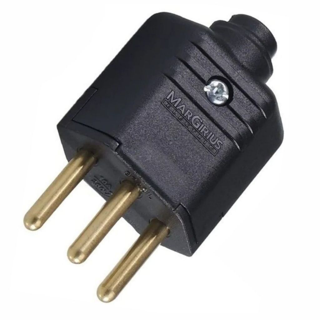 Plug Macho 2P+T 10A 250V 3 Pinos Preto Margirius em Oferta na Shopee