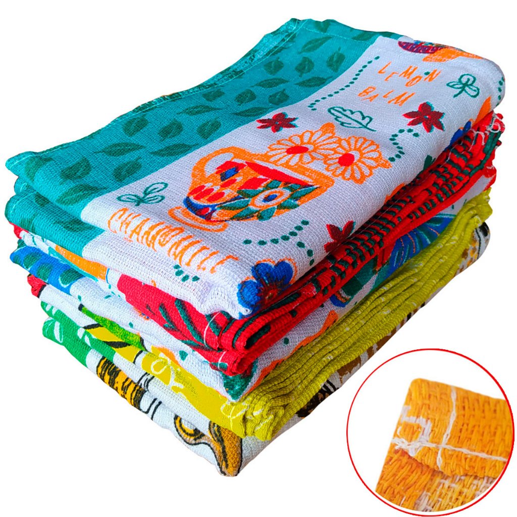 Pano de Prato Estampado Kit 10 Peças Algodão c/ Bainha Cozinha Copa 60x40cm Louça Grande