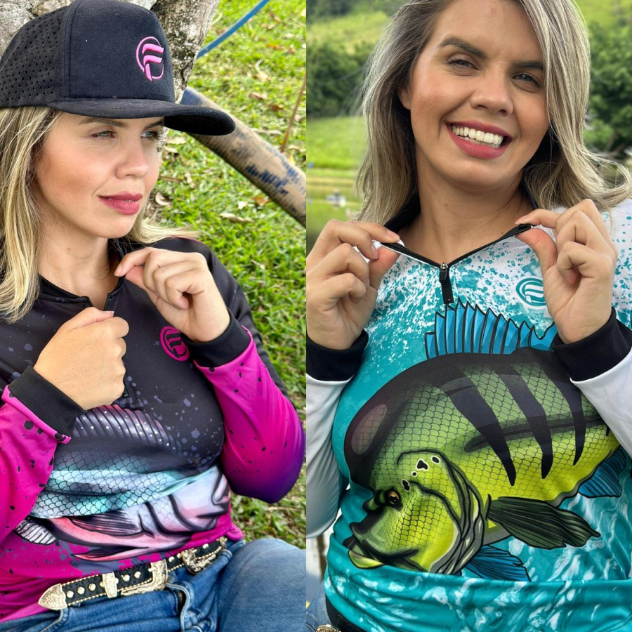 Camisa Camiseta de Pesca Feminina Com Proteção Solar Pescador Tucunaré e Pirarara Feminino Uv50 em Oferta na Shopee