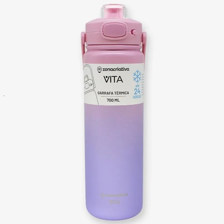 GARRAFA TÉRMICA VITA POR DO SOL COM ALÇA 24H GELADDA 12H QUENTE 700ML