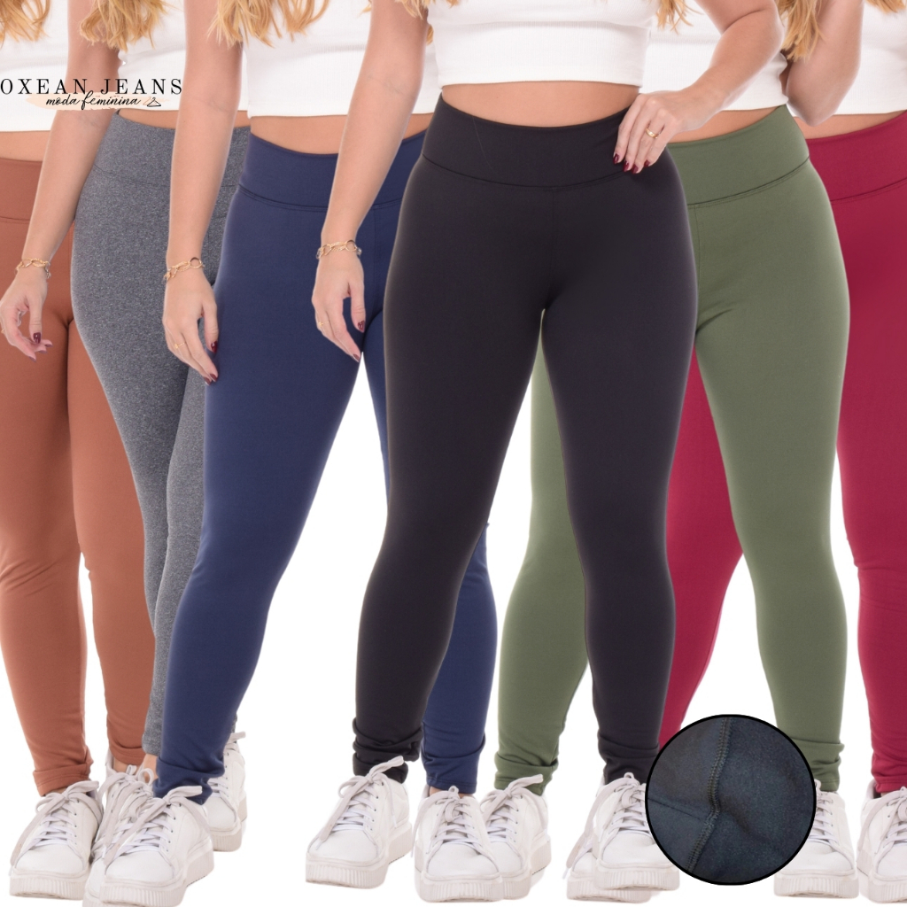 Calça Legging Flanelada Cintura Alta Leg Grossa Peluciada Forrada Por Dentro Costura Refor...