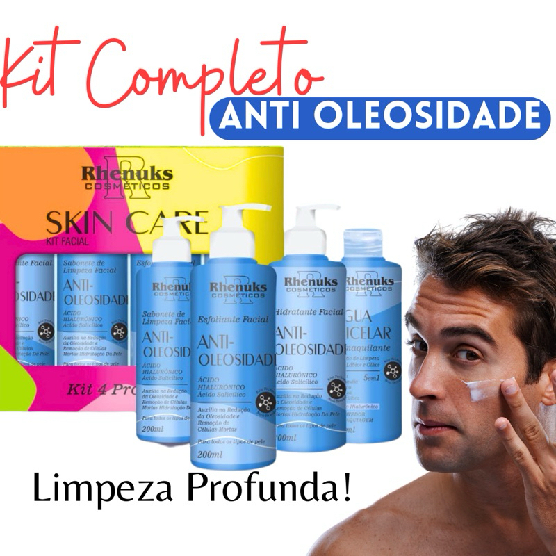 Kit Skin Care Anti Oleosidade Limpeza Facial Completa Sabonete Hidrstante Esfoliante 4 Itens Todo Tipo De Pele