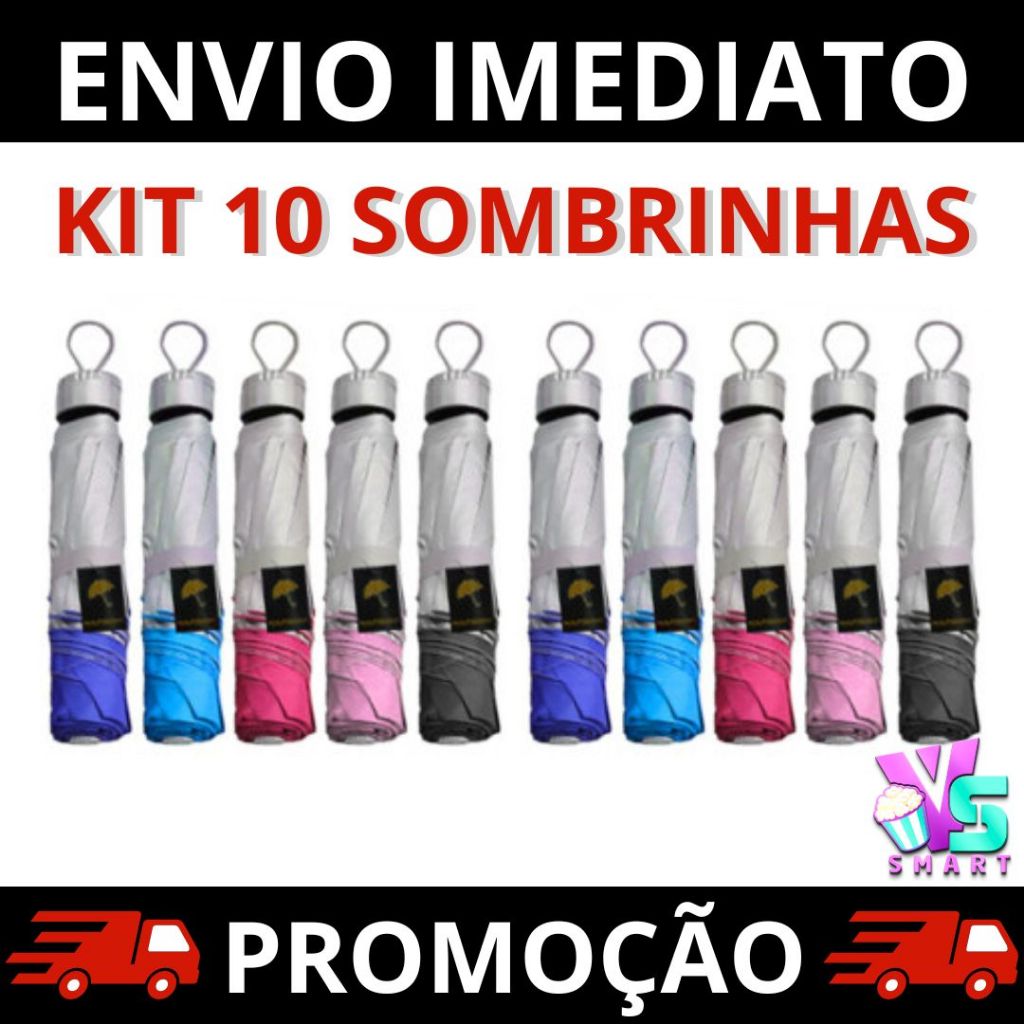 Kit 10 Sombrinhas Guarda Chuva Dupla Face Colorida Liso Proteção contra Raios UV Contra Vento