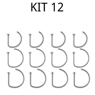 kit 12 Piercing De Nariz Nostril D-ring em aço cirúrgico Cor Prata em Oferta na Shopee