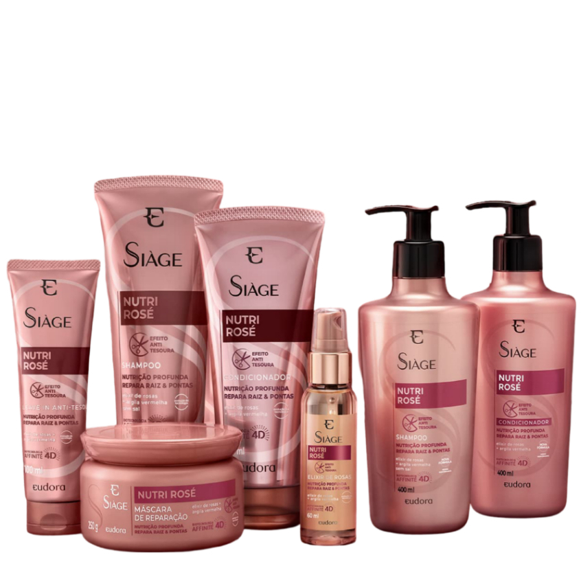 Eudora Linha Siàge Nutri Rosé:  Shampoo  |  Condicionador   |  Refil  |  Bisnaga  |  Máscara de Reparação
