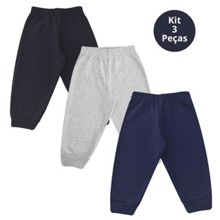 Kit 3 Calças de Moletom Bebê e Infantil Menino peluciada, Escolar. em Oferta na Shopee