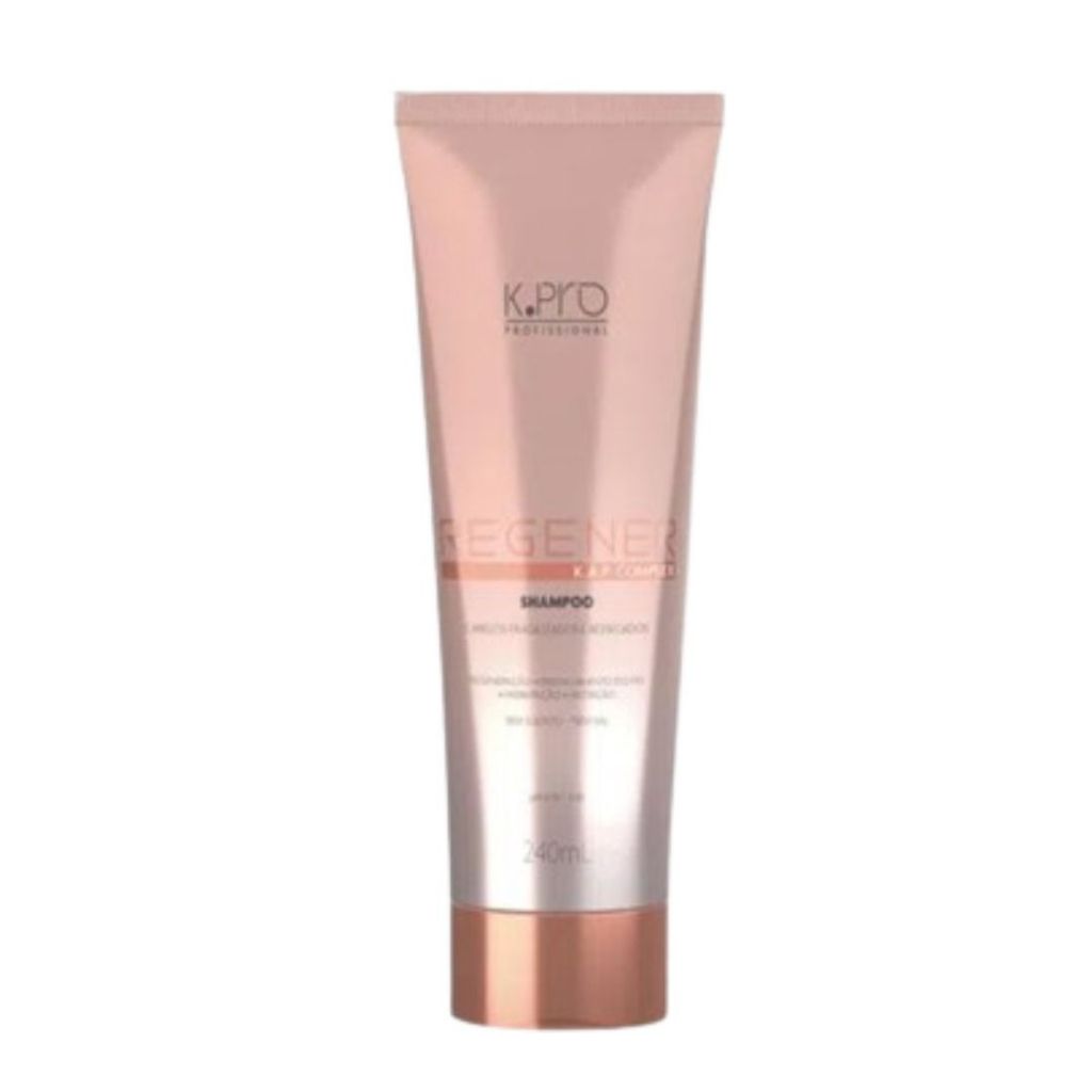 Frasco do shampoo K.Pro Regenér de 240ml em embalagem na cor cobre metalizada com tampa de pressão