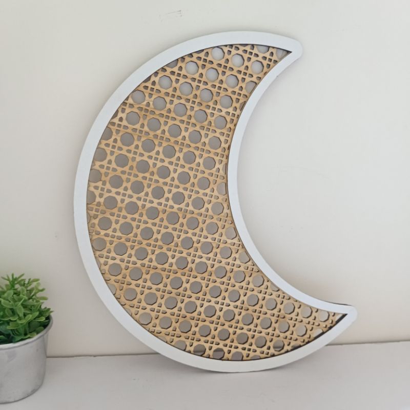 Lua em mdf Formato de Palhinha Indiana em madeira tema lua noite calmo verão praia sol decoração quarto bebe menina menino pinus moda barato lindo elegante aloha havai montessori nordico