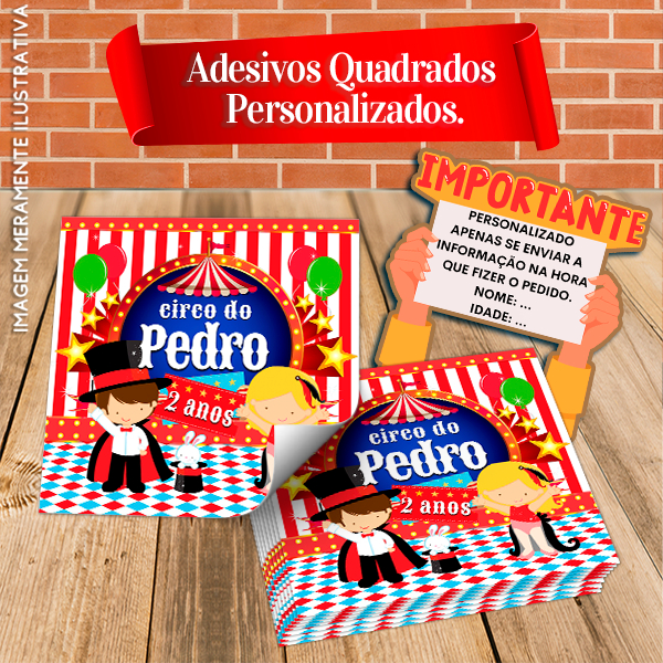 Adesivos Quadrados Personalizados Circo