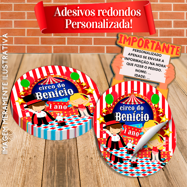 Adesivos Redondos Personalizados Circo