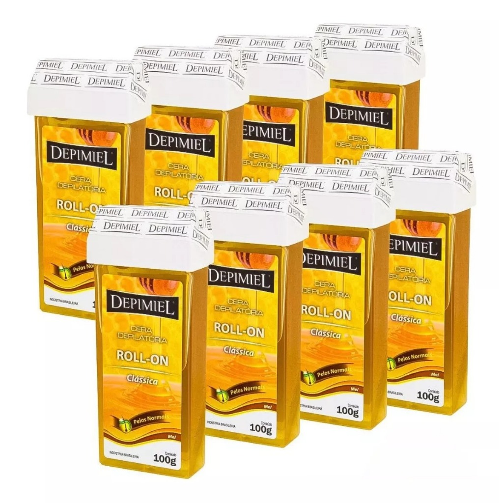 Kit C/8 Ceras Roll On Depilatória Depimiel Clássica Mel 100g