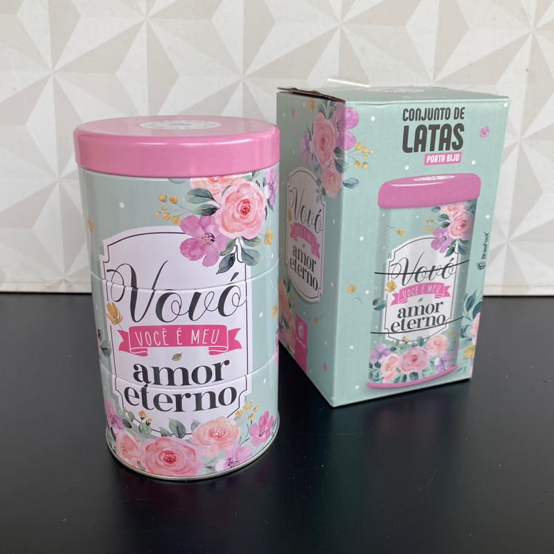 Lata porta joias personalizado para avó com 3 peças na caixa de presente para anel, brinco e colar - presente dia das maes mae para mãe mae personalizada bijuteria semi joias