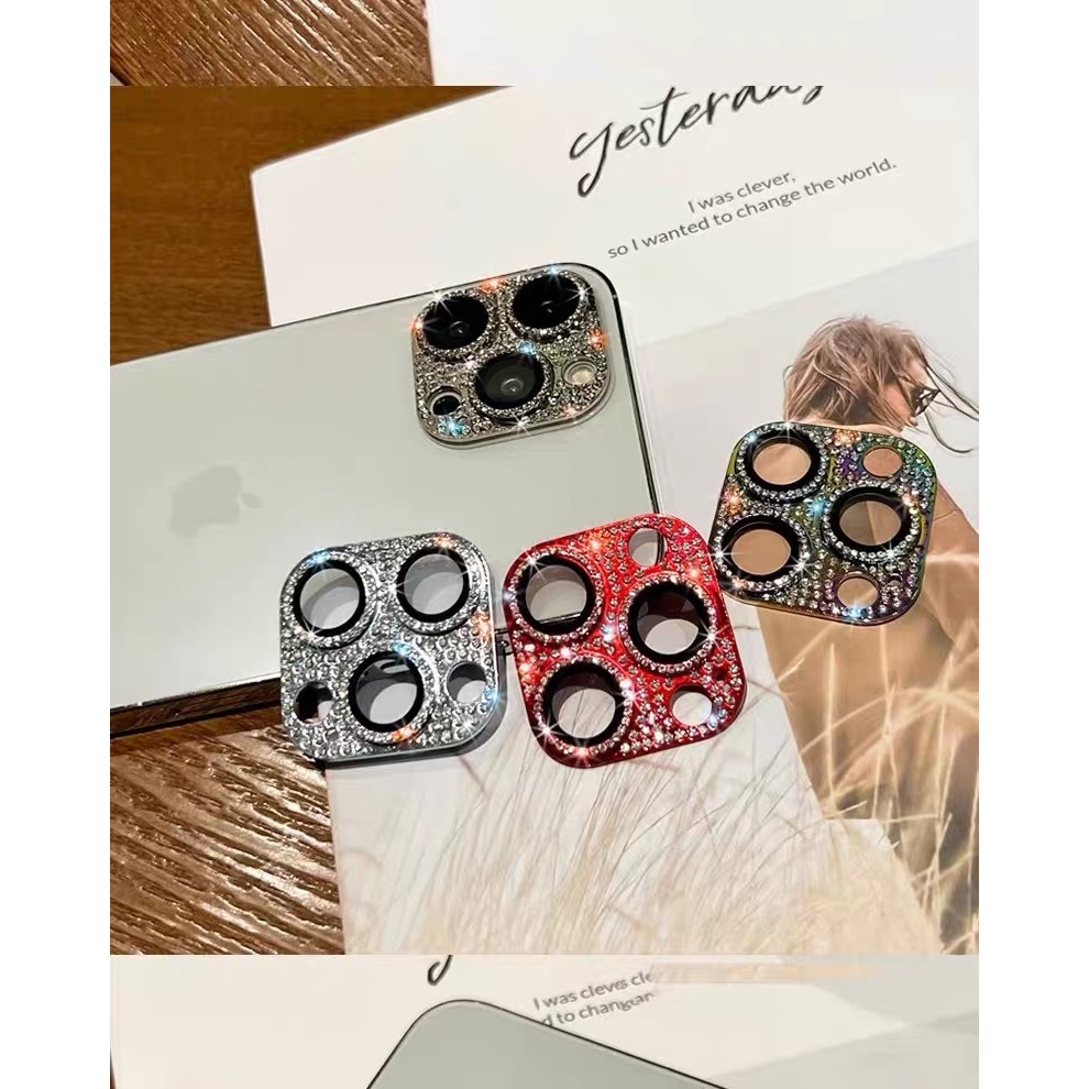 Lente De Vidro Câmera De Cristal Brilhante Diamante Para iPhone 15 14 13 Pro Max 11 12 Filme Strass Metal LeN em Oferta na Shopee