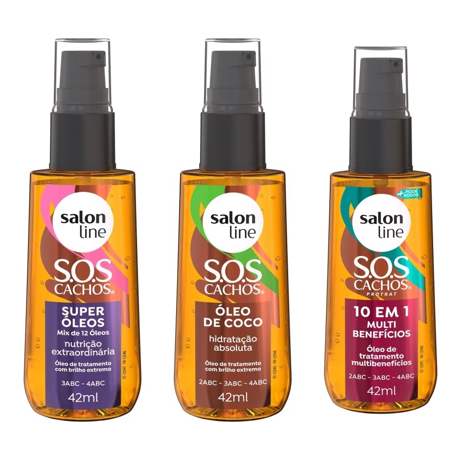Kit com 3 Óleos de Tratamento Coco, Super Óleos e Multibenefícios Salon Line 42ml cada