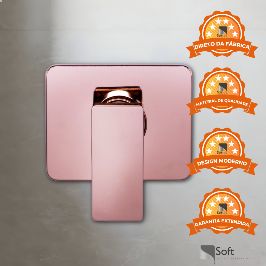 Acabamento Para Registro Monocomando Chuveiro Quadrado Padrão Base Docol Em Metal Rose Gold Luxo