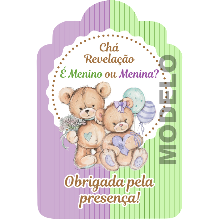 15 Tags de Agradecimento Chá Revelação Ursinhos - Etiqueta - Rótulo Personalizado