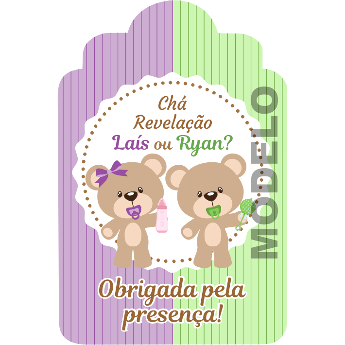 15 Tags de Agradecimento Chá Revelação Ursinhos - Etiqueta - Rótulo Personalizado