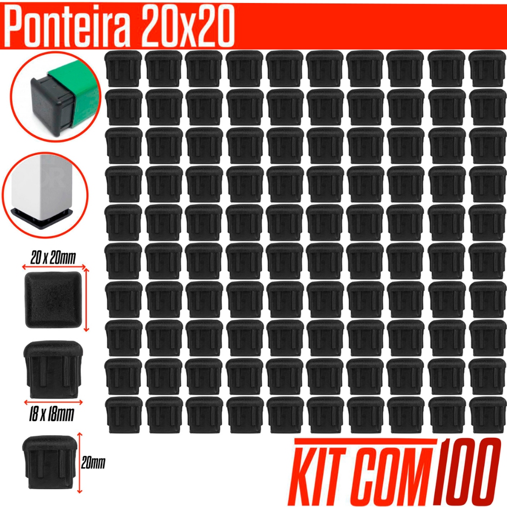 100 Ponteiras Plasticas Tampa Interna Protetora Para Pés de Mesa Quadrada Acabamento Metalon