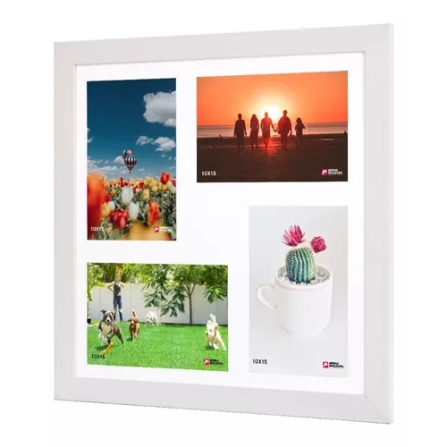 Painel Quadro Multifotos Mural Decorativo de Madeira Com Vidro Com Moldura POP Para 4 Fotos A4 10x15