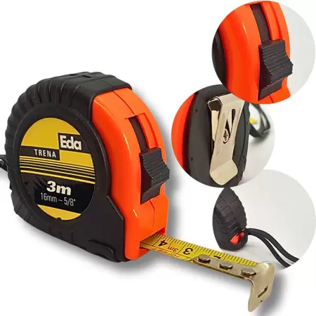 Trena emborrachada Profissional 16mm x 3 Metros Preto com Trava/5 Metros