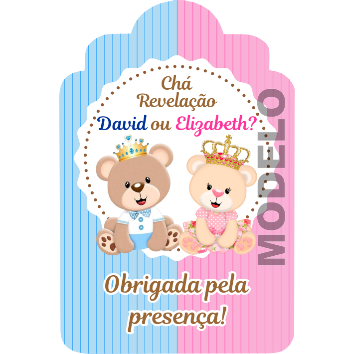 18 Tags de Agradecimento Chá Revelação Ursinhos - Etiqueta - Rótulo Personalizado 