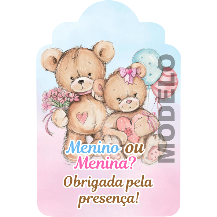 18 Tags de Agradecimento Chá Revelação Ursinhos - Etiqueta - Rótulo Personalizado