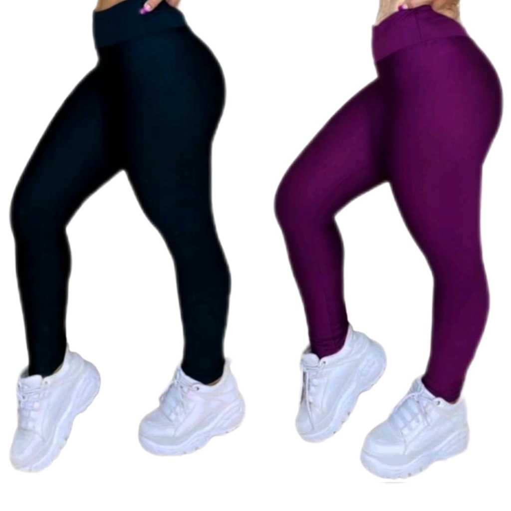 KIT. 2 Calça legging Suplex   Fitnes Zero Transparência Tecido Grosso Leg Feminina Costura Reforçada Cintura Alta  .