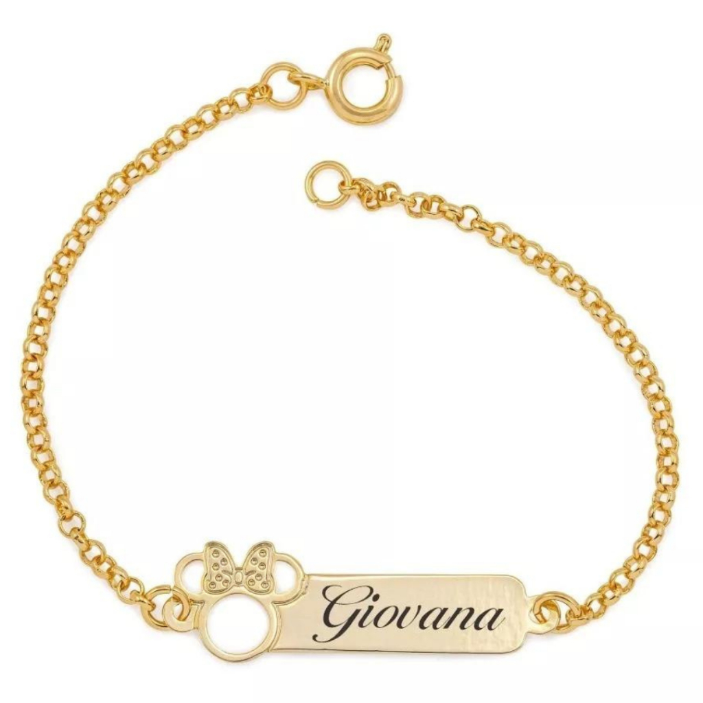 Pulseira Infantil com Nome Gravado Personalizado a Laser Menina, Menino ,Minie