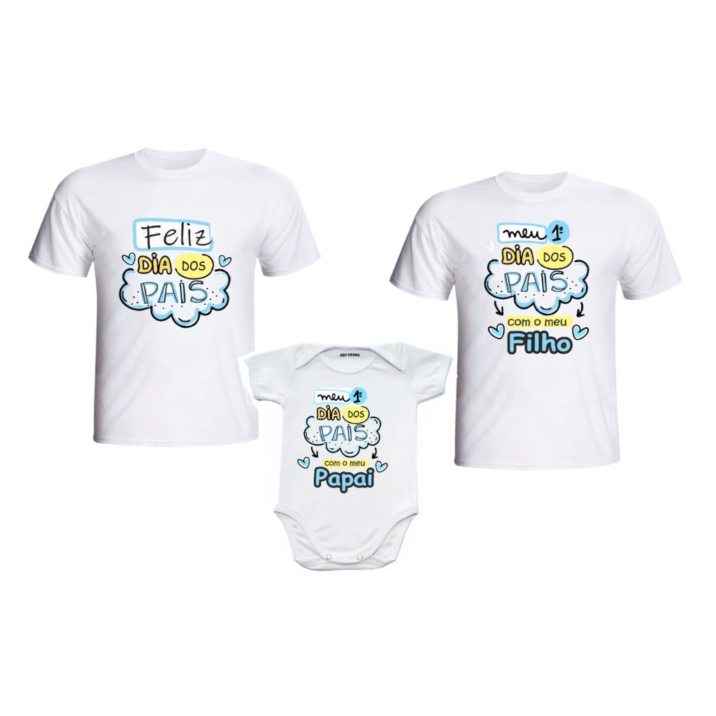 Kit Dia da Mães 2 Camisetas e Body Meu Primeiro Dia Das Mães Papai Mamãe e Filho - 3 peças