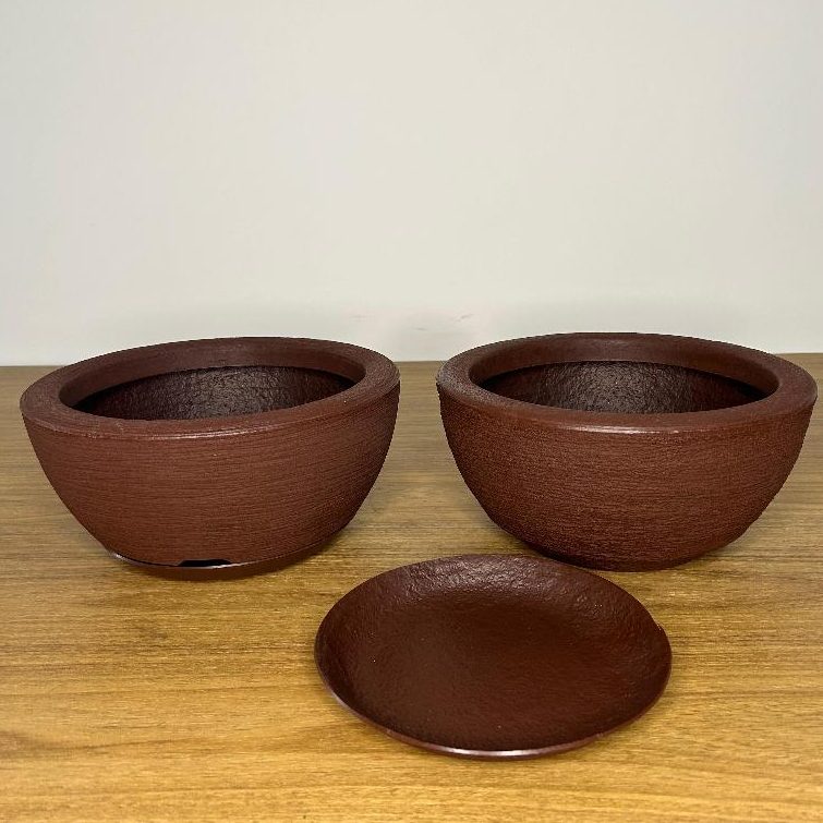 Kit com 2 vasos Bacia Polietileno Para Plantas cactos e Suculentas (26x13) com Prato