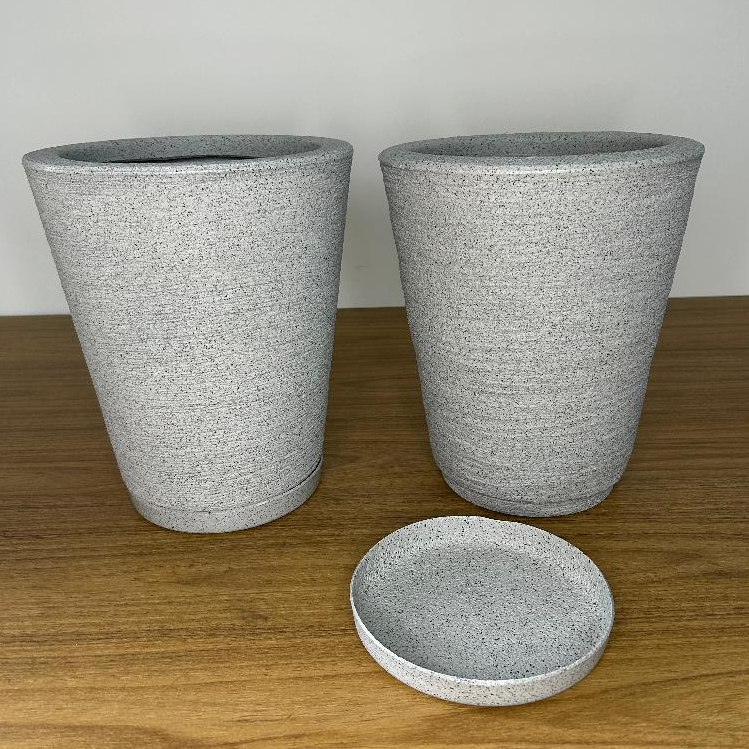Kit com 2 Vaso para Planta Cone Redondo Texturizado N1 com prato
