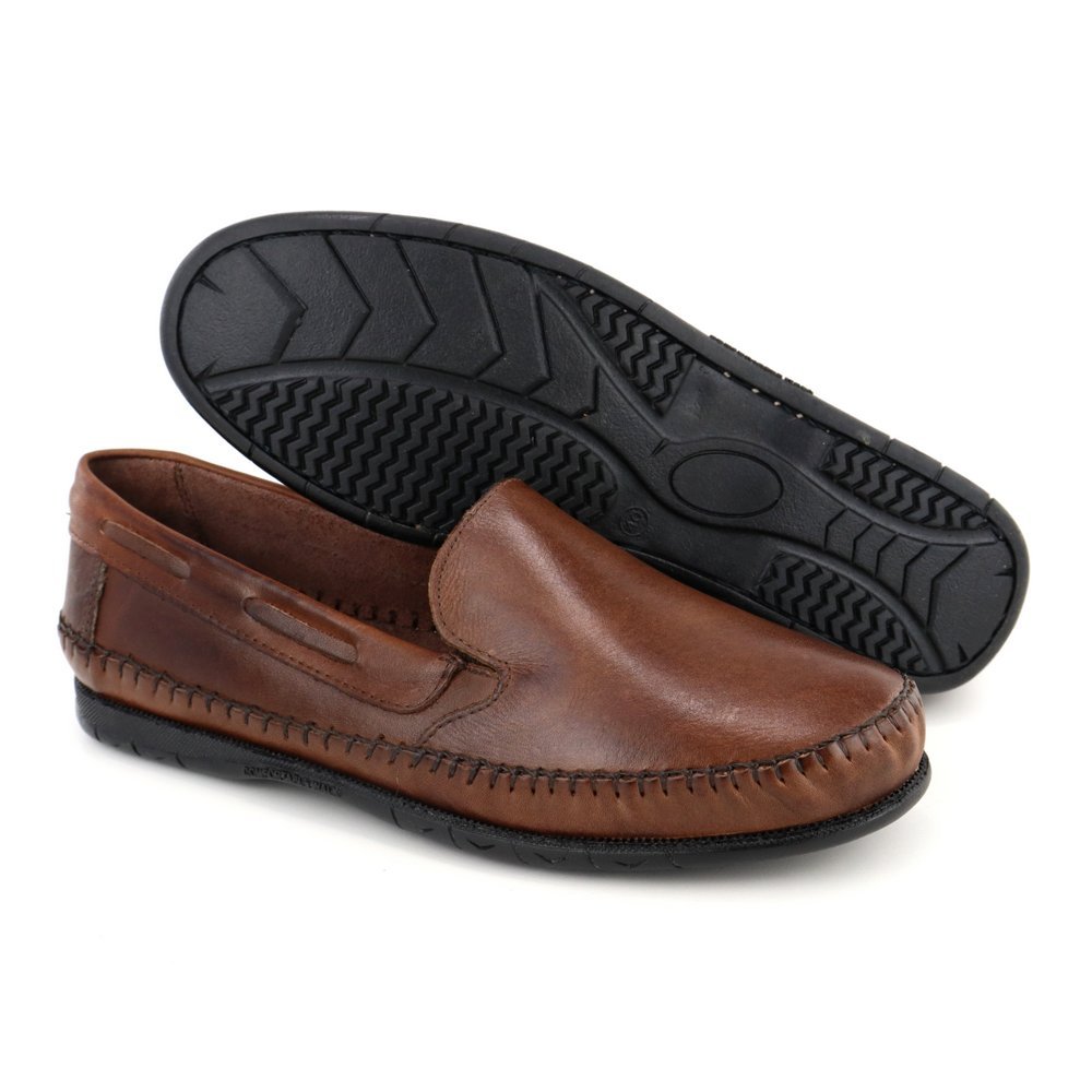 Mocassim Sapatilha Masculino Couro Legítimo Confortável Leve Cores Conhaque Preto Café