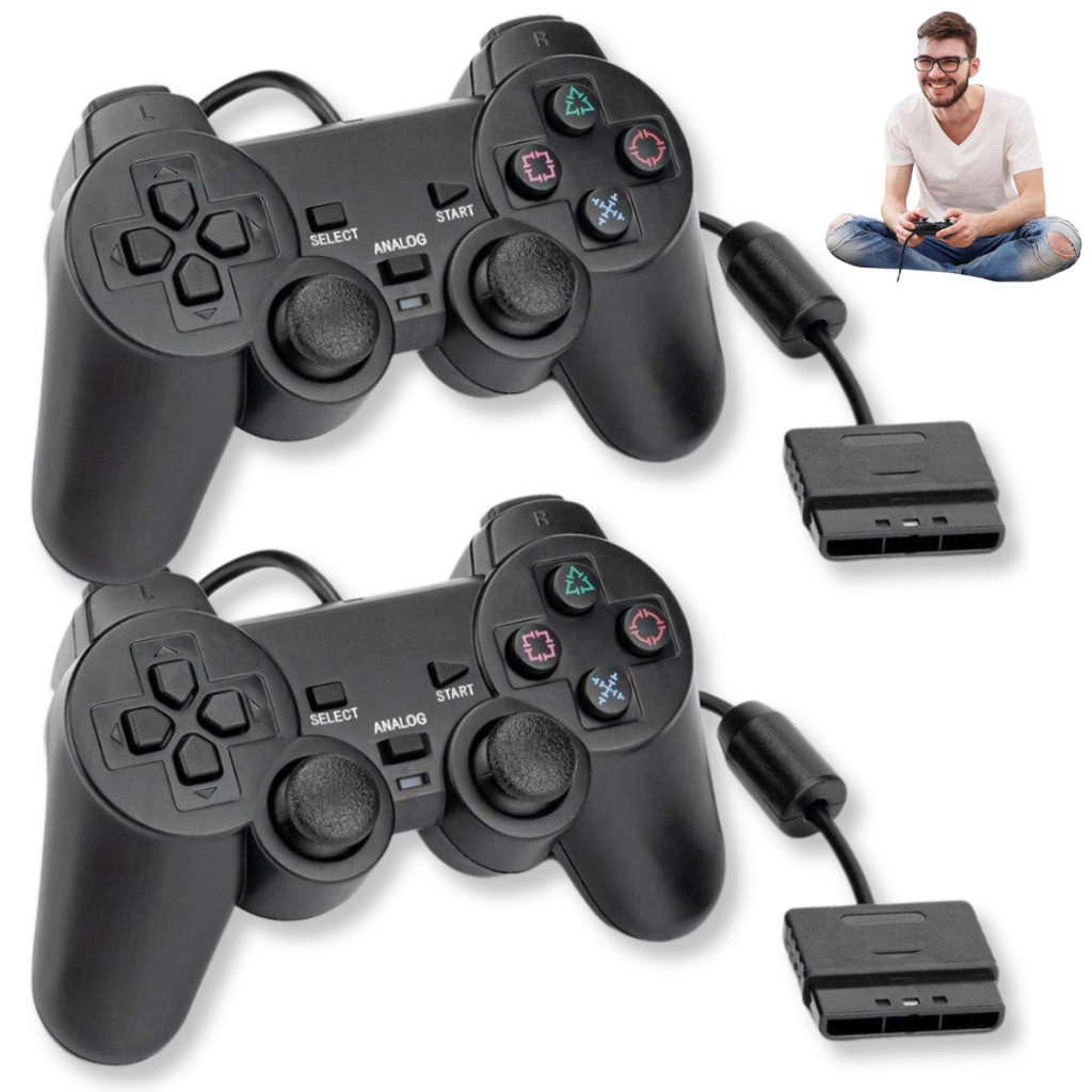 Kit 2 Controles Ps2 Joystick Com Fio Ergonômico Plug And Play