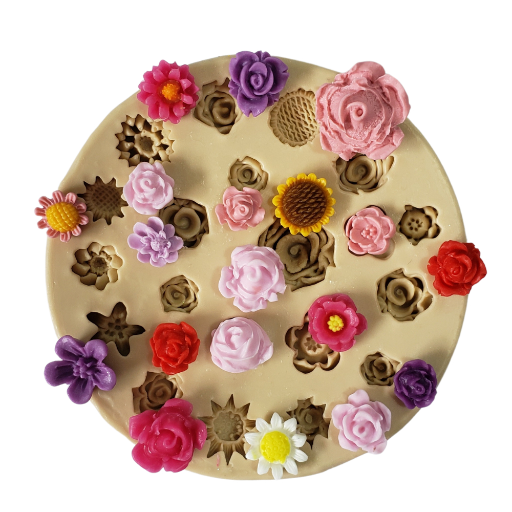 Molde de Silicone para Biscuit  Kit Mini Flores| Artesanato | Porcelana Fria | Modelagem | Cód. 1497 em Oferta na Shopee