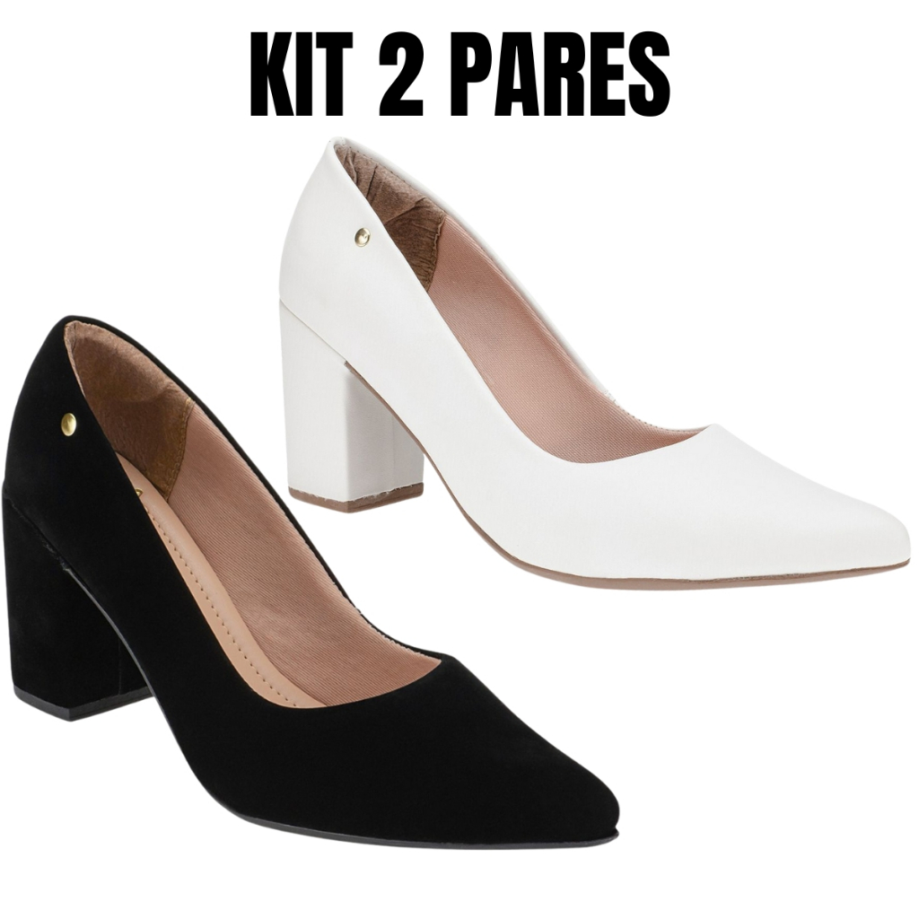 Kit 2 Pares Sapato Feminino Scarpin Bico Fino Retro Conforto Salto Alto 8CM Macio 9484