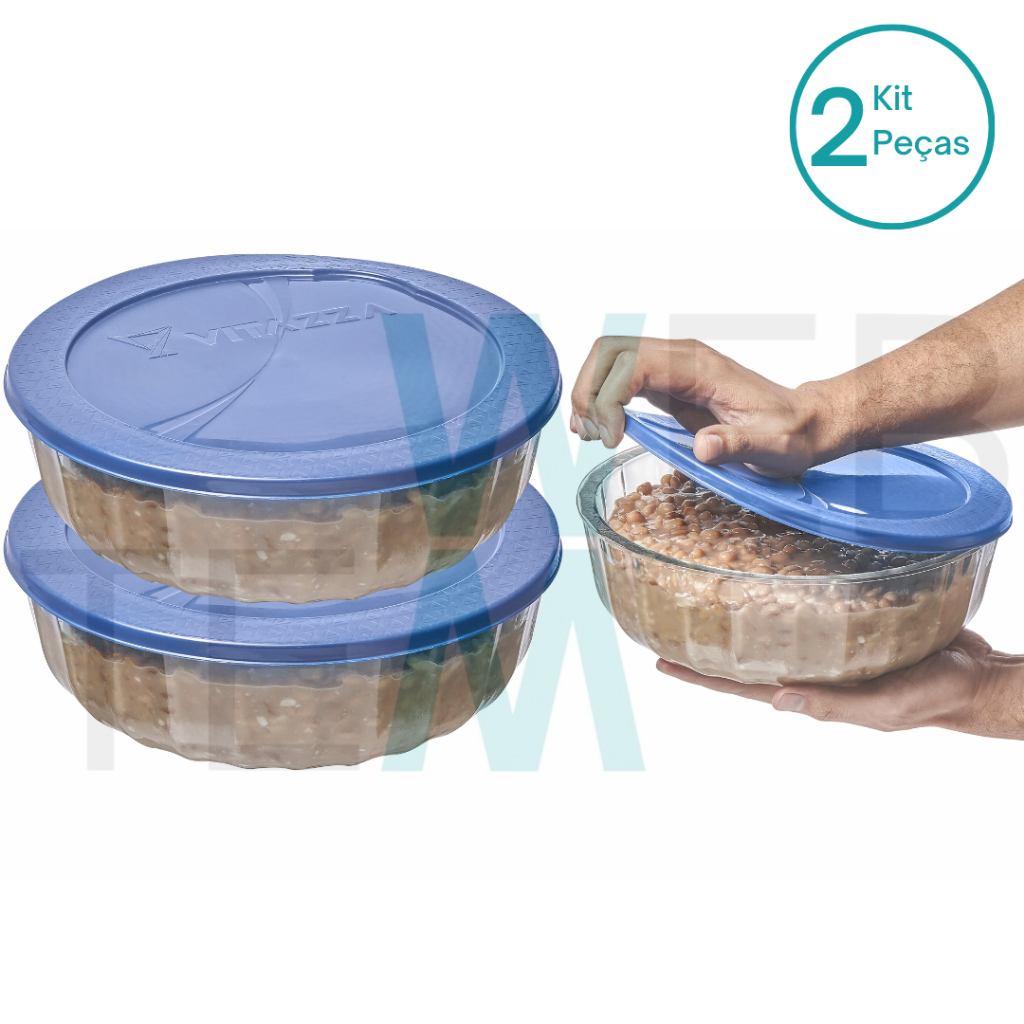 Kit 2 Potes Tigela Saladeira de Vidro com Tampa Plástica Oceani 3,8 litros Vitazza em Oferta na Shopee