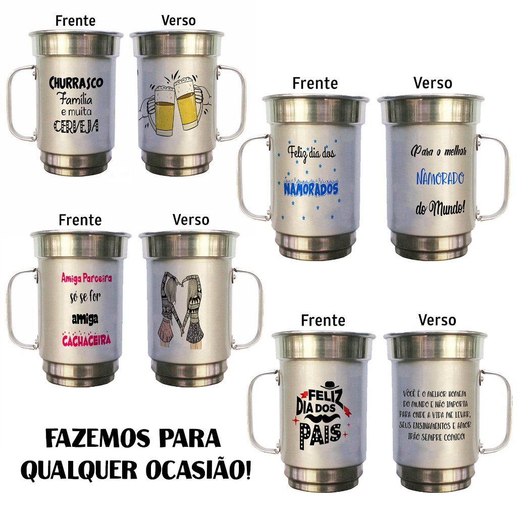 caneca canecão de aluminio personalizada para presente de chopp cerveja bebida amigos casal amigas aniversário tio pai mãe dindo vô padrasto dinda primo cunhado afilhado neto mãe dia das mães dia dos avós dia dos pais natal