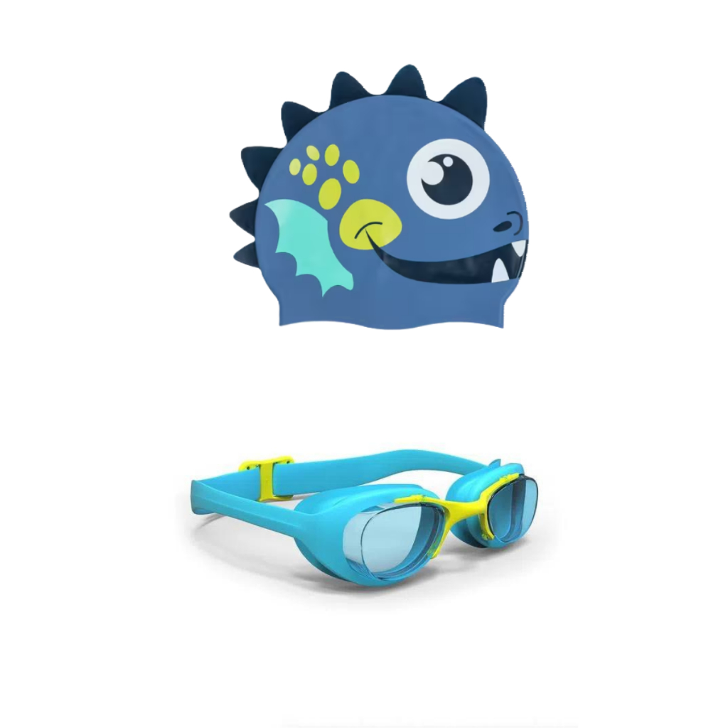 Kit Touca E Óculos De Natação Infantil Azul | Dragão TRIBORD NABAIJI ORIGINAL