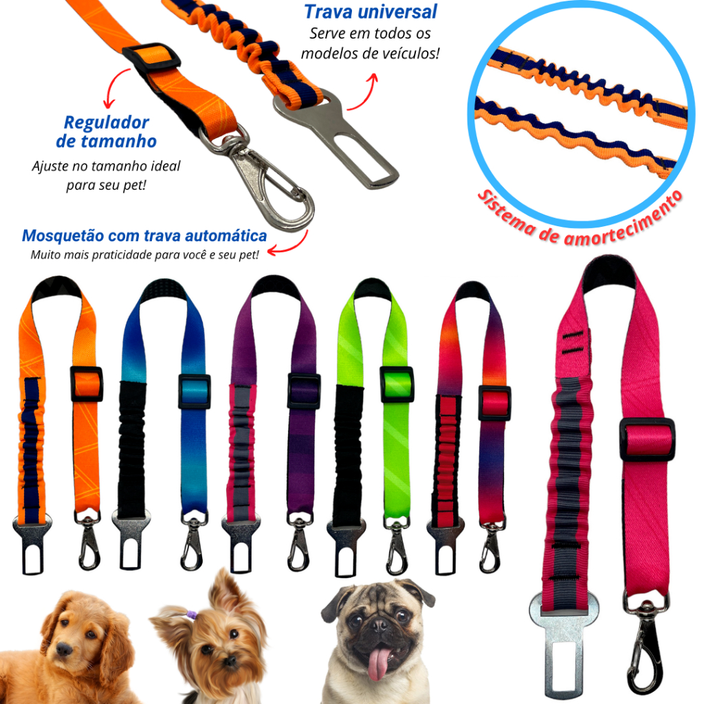 Cinto de segurança pet anti impacto para cães e gatos