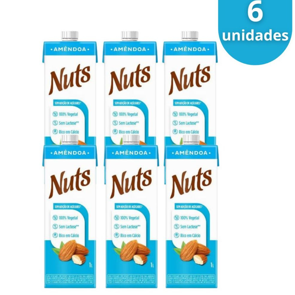 Kit 6x Leite de Amêndoas Zero Açucares Nuts 1L / Zero Lactose em Oferta na Shopee