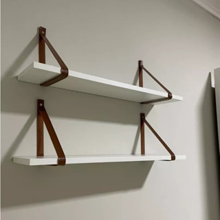Kit 2 Prateleiras MDF Branco com Tiras de Couro Para Quarto Sala Cozinha Banheiro Decoraçã...