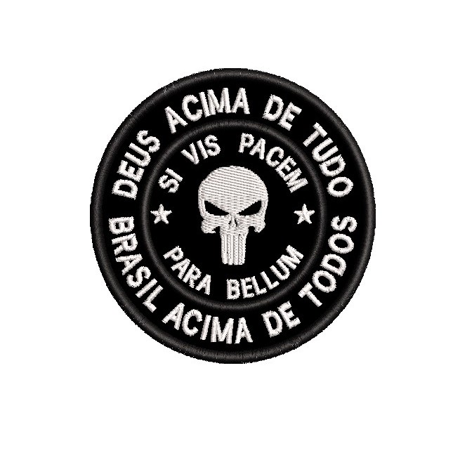 Patch Bordado - Si vis Deus Acima de tudo, Caveira