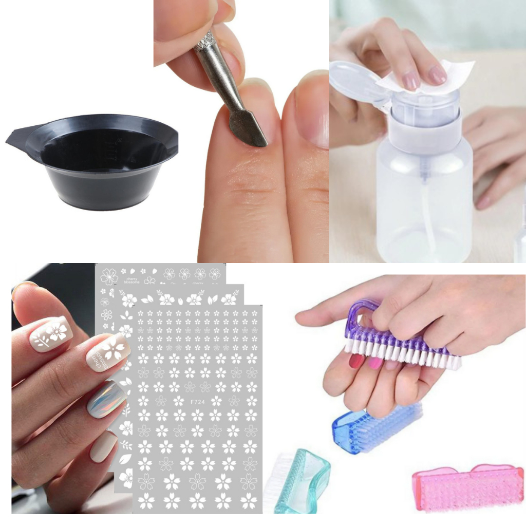 Kit Manicure 6 Peças Escova Espatula Porta Acetona Pote