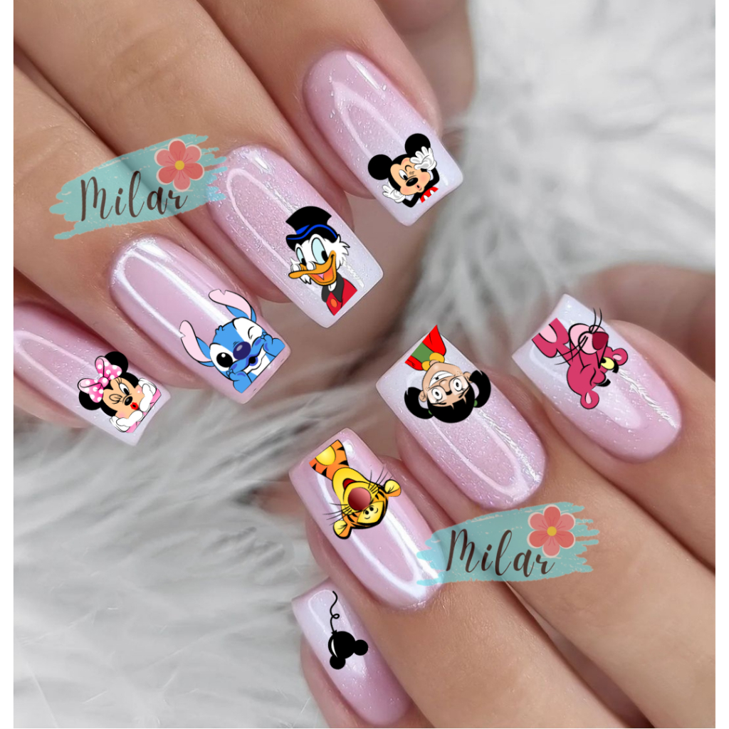 240 adesivo de unha 3d Stitch e Angel, Tio patinhas, Mickey, Minnie Personagens Diversos