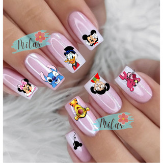 240 adesivo de unha 3d Stitch e Angel, Tio patinhas, Mickey, Minnie Personagens Diversos