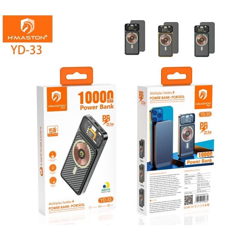 Carregador Portatil Magnetico Por Inducao Power Bank 10000mAh 22W  Turbo Multiplas Saidas Hmaston