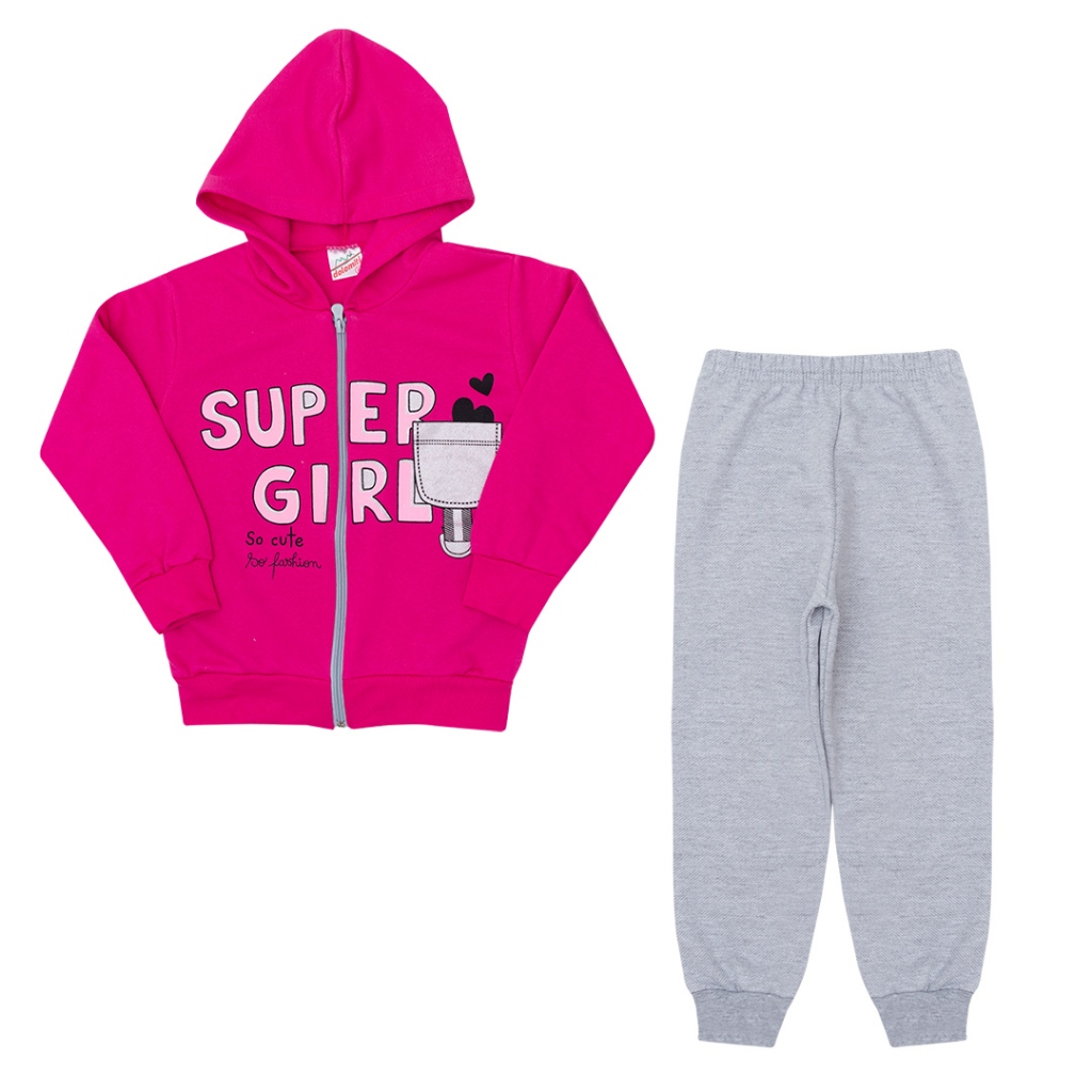 Conjunto Moletom Infantil Menina Zíper e Capuz Jaqueta roupa infantil Roupa de frio 4 AO 14