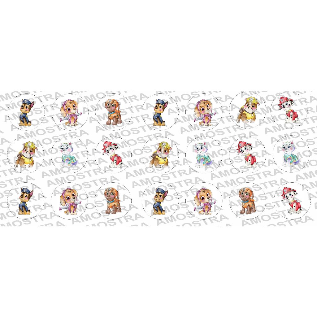 Papel arroz CORTADO para Pirulito ou Cupcake ou Bolacha ou Chocolate 7,5cm com 21 imagens - Tema Patrulha Canina