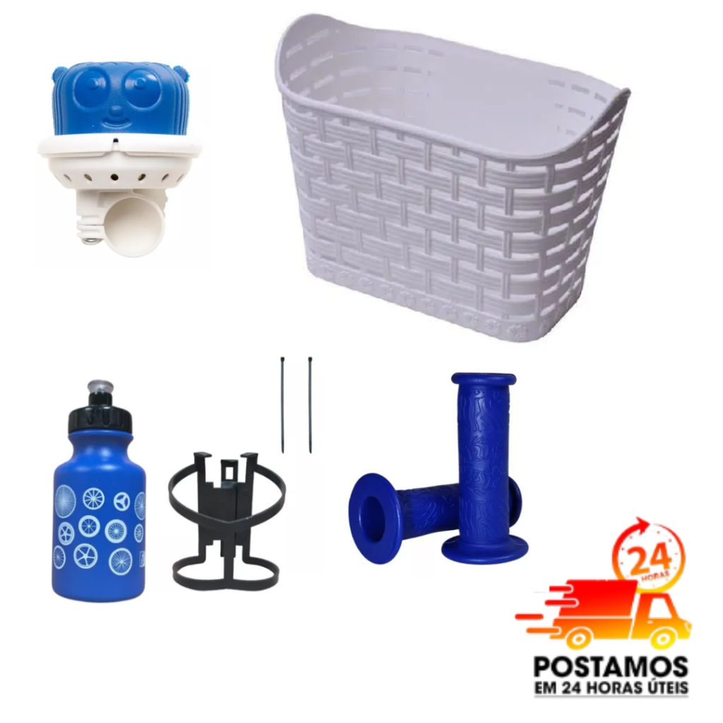 CESTA CESTINHA WESTER  DE PLÁSTICO  ARO 12 AO 16- + BUZINA FON FON + GARRAFA 300ML+ MANOPLA  WESTER