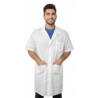 Jaleco Masculino de Oxford Branco Manga Curta com três Bolsos em Oferta na Shopee